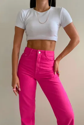 Calça Wide Leg Jeans Rosa