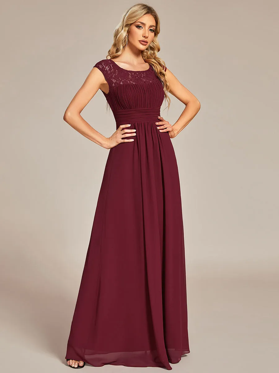 Cap Sleeve A Line Wholesale Lace & Chiffon Evening Dresses