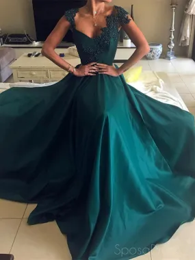 Cap Sleeve Sleeves Emerald Green Evening Prom Dresses, Cheap Sweet 16 Dresses, 18307