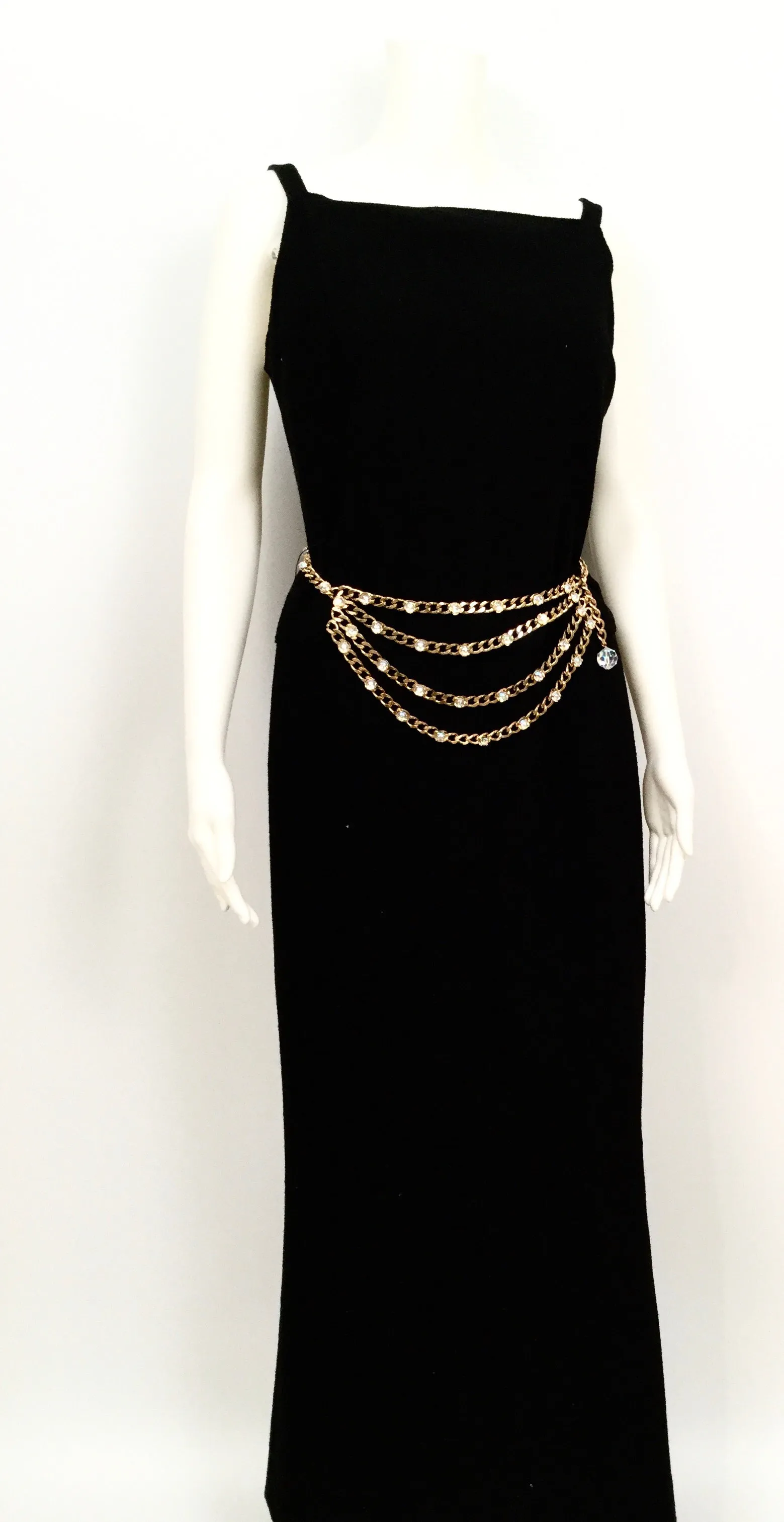 Chanel Vintage 04A, 2004 Fall long black maxi sleeveless wool gown dress FR 40 US 4