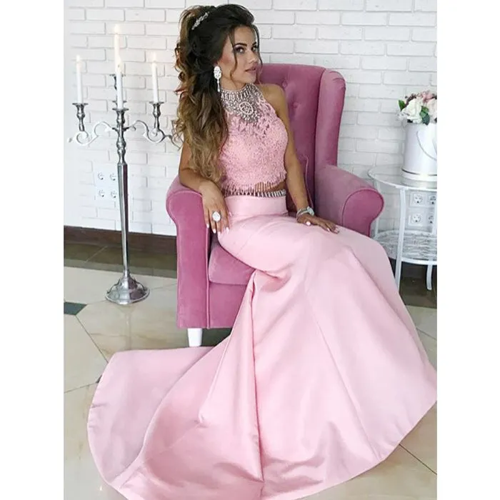 Charming Two Pieces Pink Mermaid Affordable Popular Long Evening Prom Dresses, WG1108