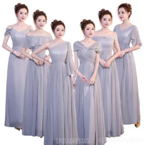 Cheap Grey Floor Length Mismatched Chiffon Bridesmaid Dresses Online, WG540