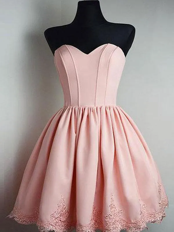 Cheap Short Simple Cute Sweetheart Pink Homecoming Dresses 2018,  BDY0179