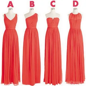 Cheap Simple Mismatched Styles Chiffon A Line Long Bridesmaid Dresses, WG182