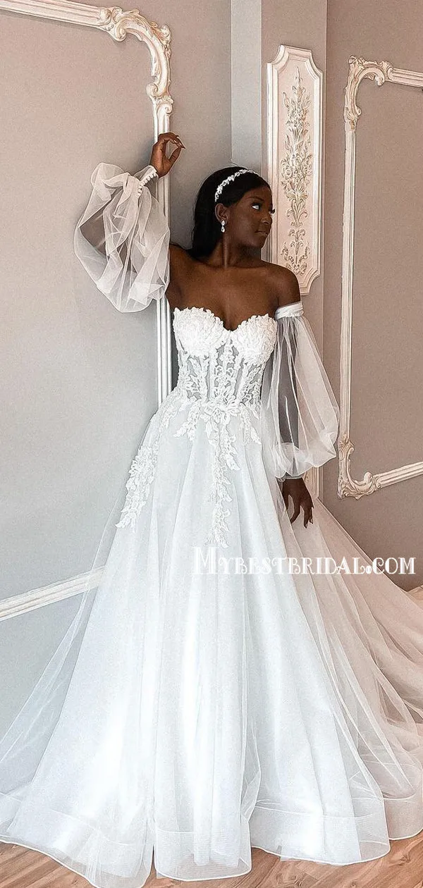 Cheap Sweetheart A-line Tulle Beach Wedding Dresses Online, WDY0244