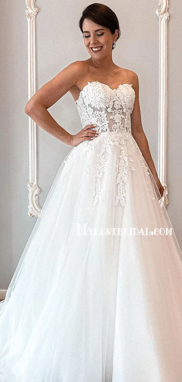 Cheap Sweetheart A-line Tulle Beach Wedding Dresses Online, WDY0244