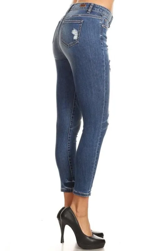 Chewed Hem Stretchy Soft Ankle Skinny Jeans - EP3086