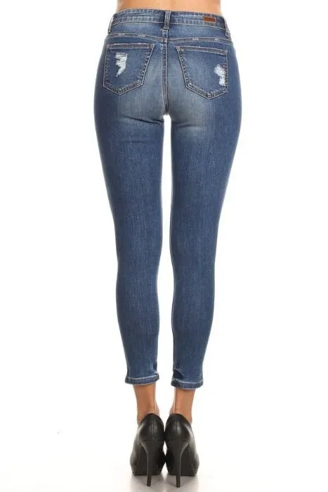 Chewed Hem Stretchy Soft Ankle Skinny Jeans - EP3086