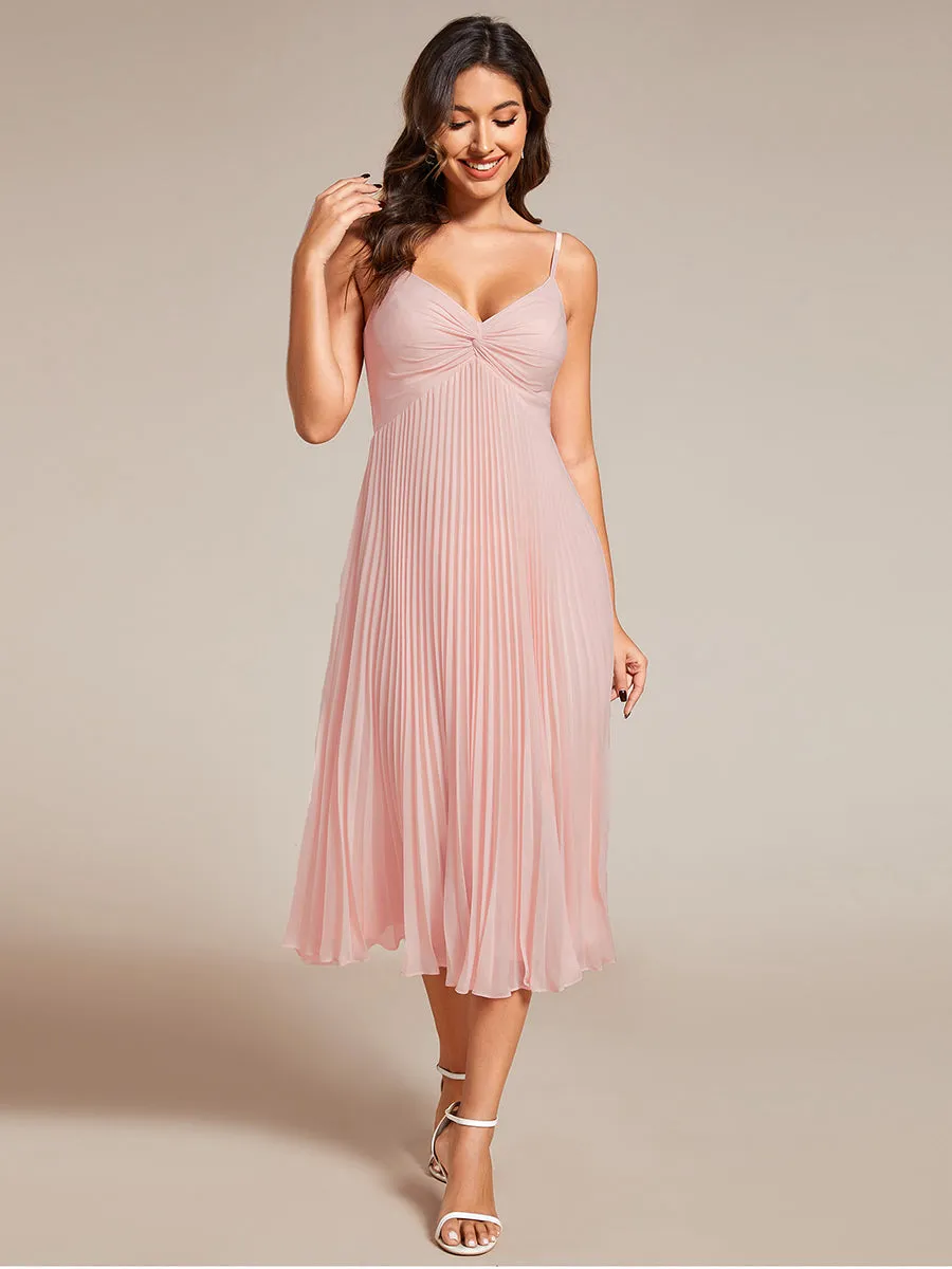 Chiffon Bownot Neck Midi Length Wholesale Wedding Guest Dress