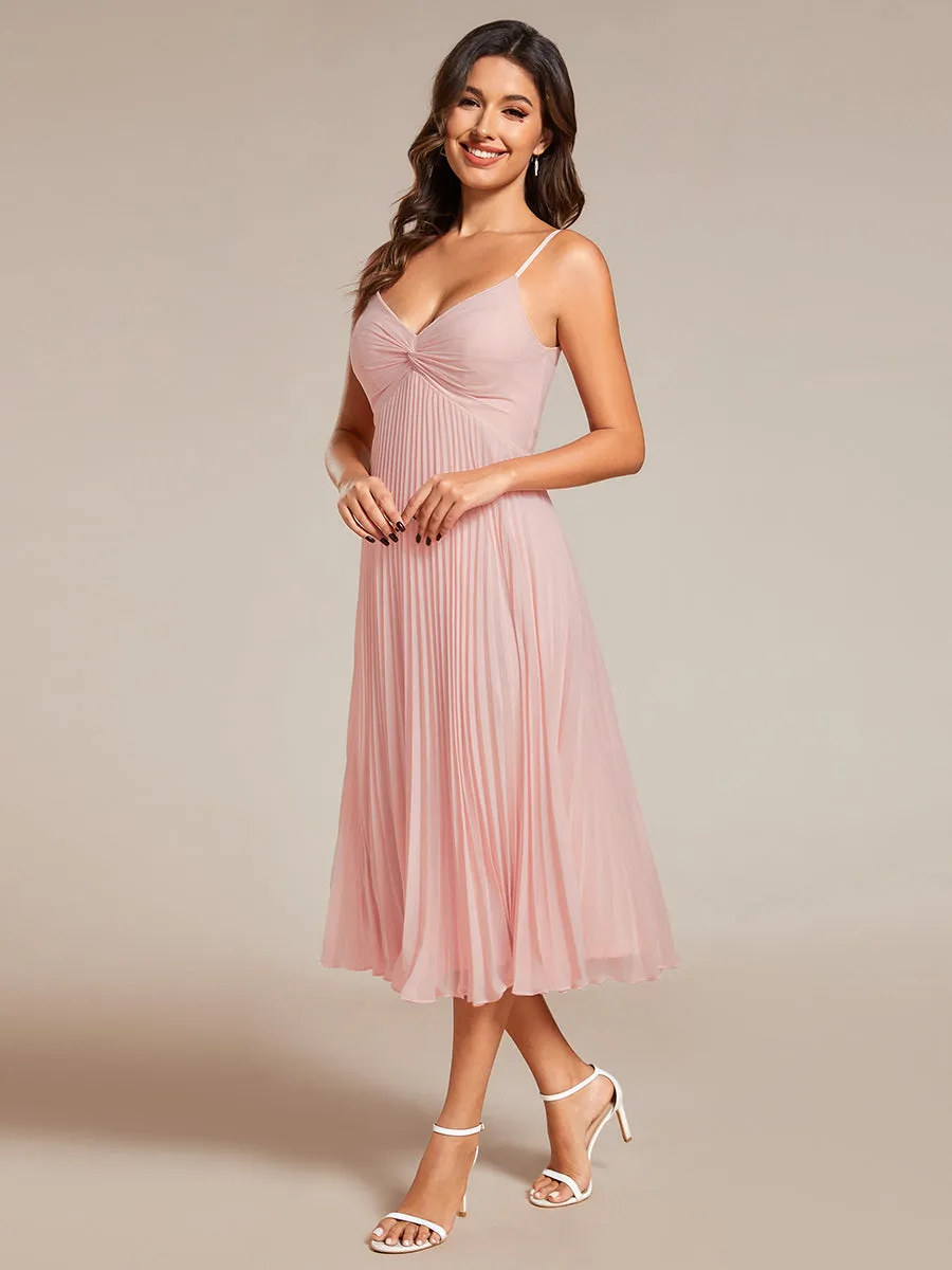 Chiffon Bownot Neck Midi Length Wholesale Wedding Guest Dress