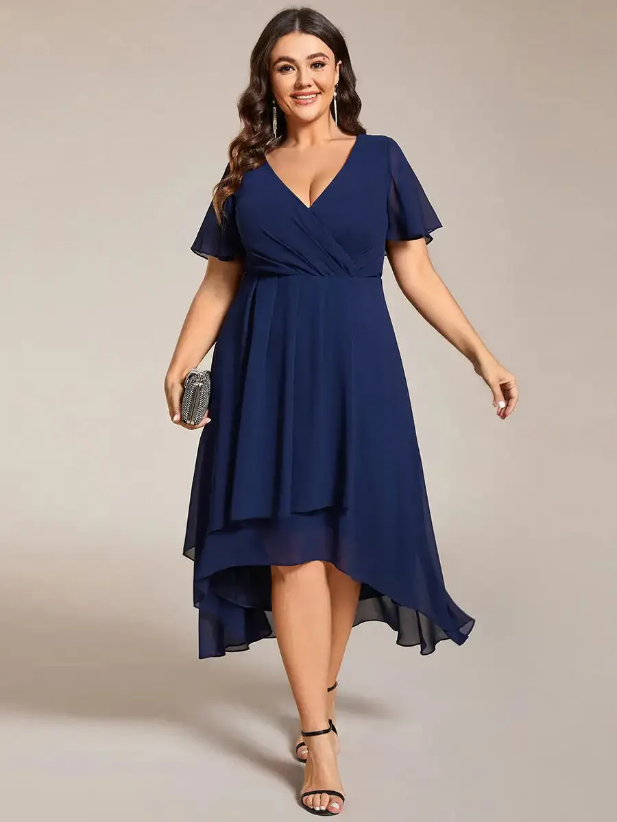 Chiffon V-Neck High Low Evening Wedding Guest Dress