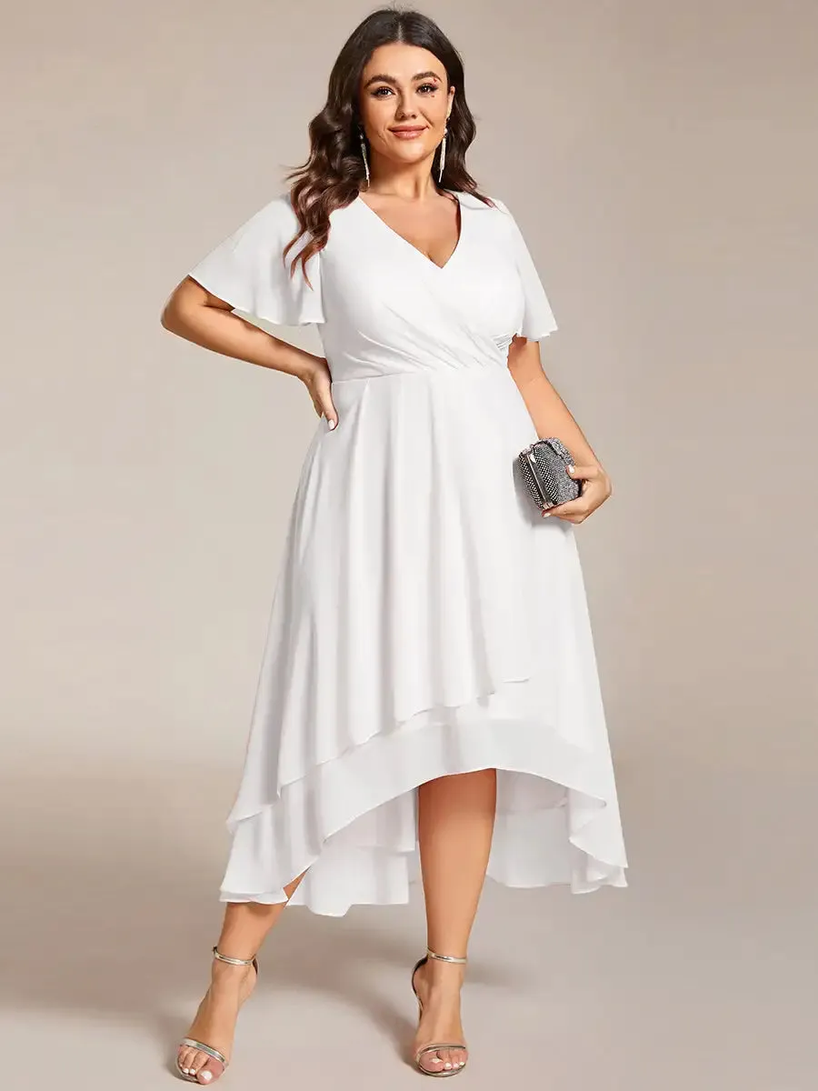 Chiffon V-Neck High Low Evening Wedding Guest Dress