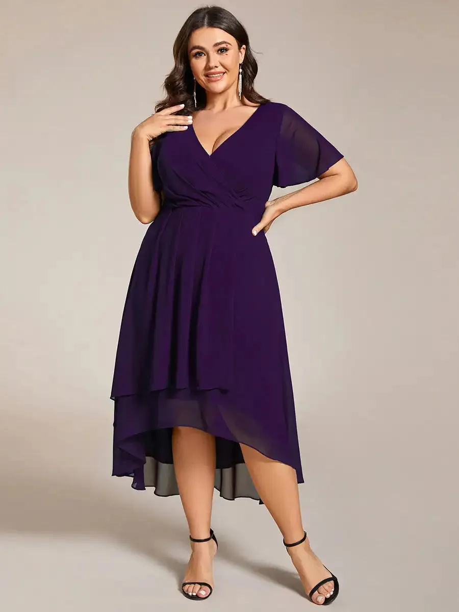 Chiffon V-Neck High Low Evening Wedding Guest Dress