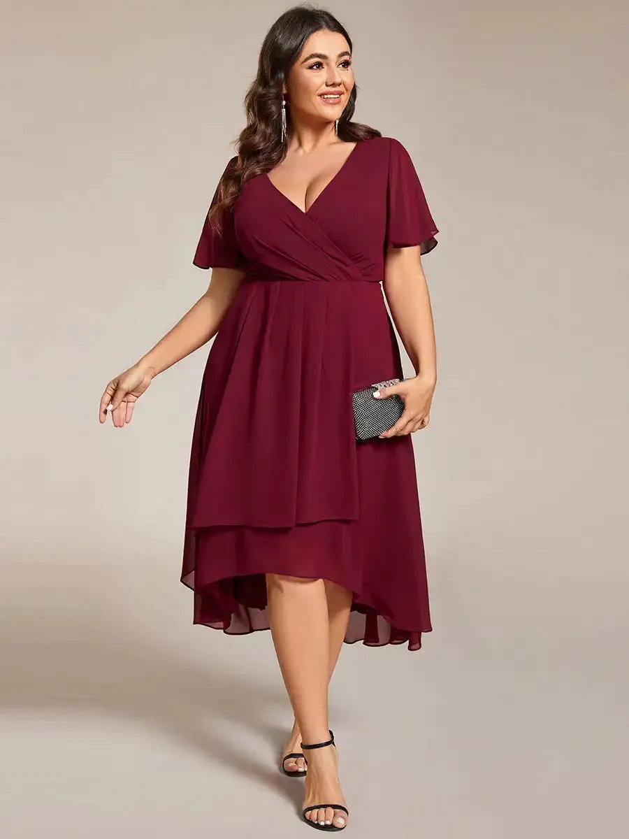 Chiffon V-Neck High Low Evening Wedding Guest Dress