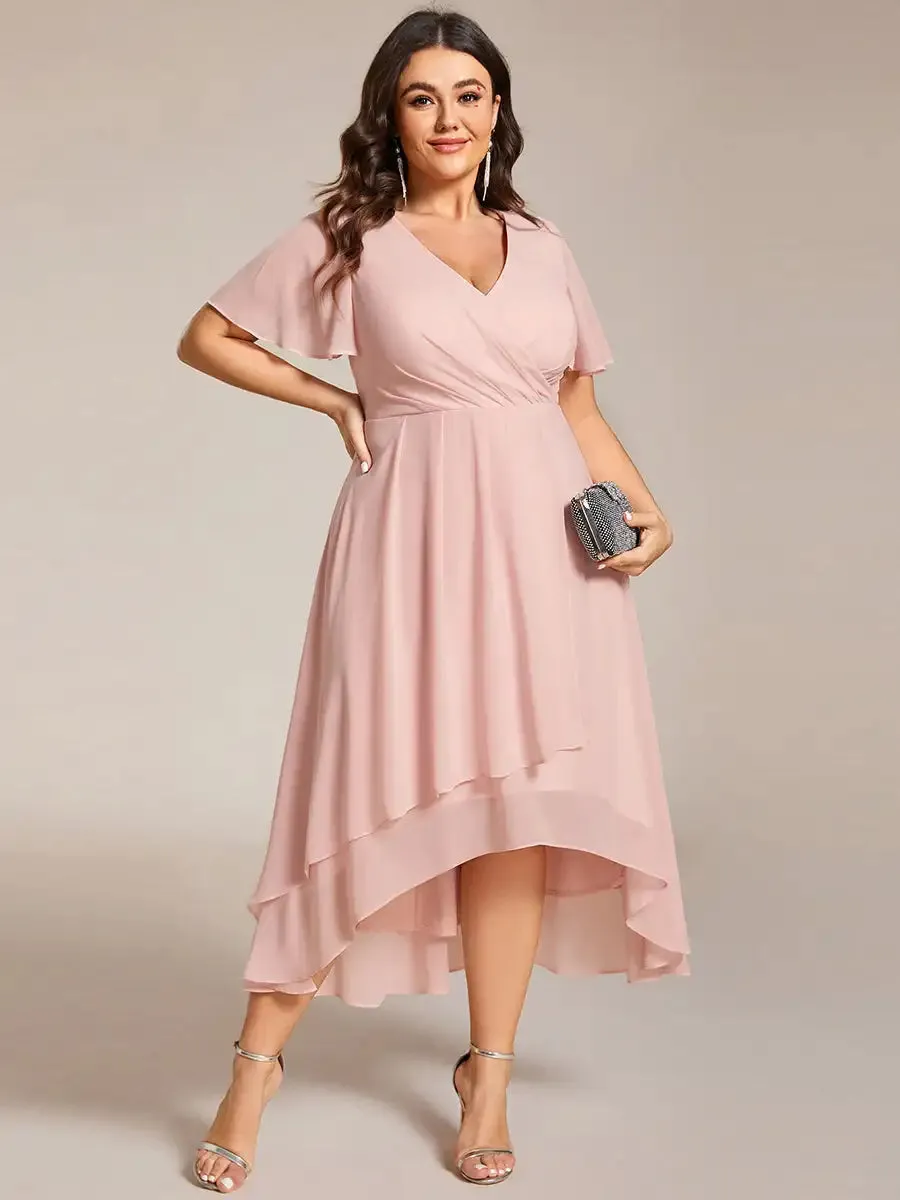 Chiffon V-Neck High Low Evening Wedding Guest Dress