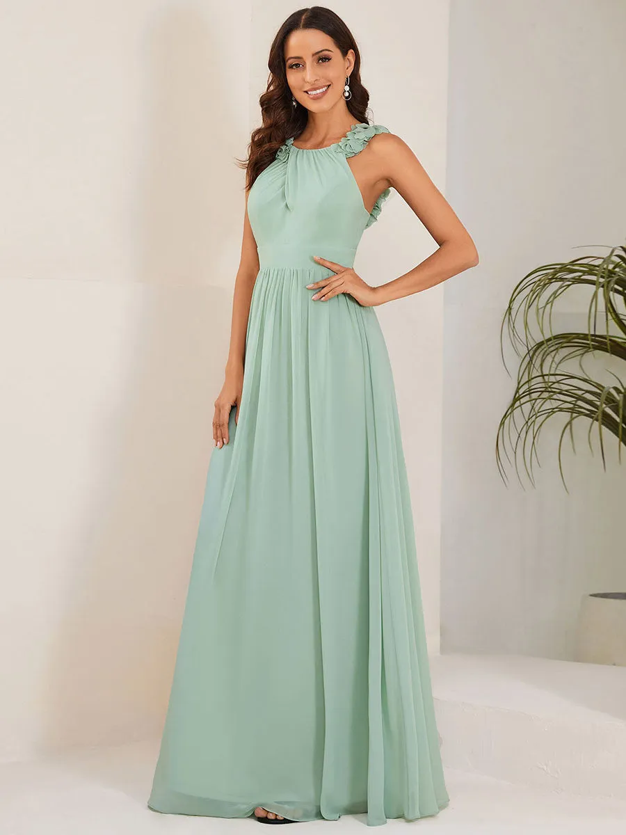 Cold Shoulder Appliques Wholesale Chiffon Bridesmaid Dress