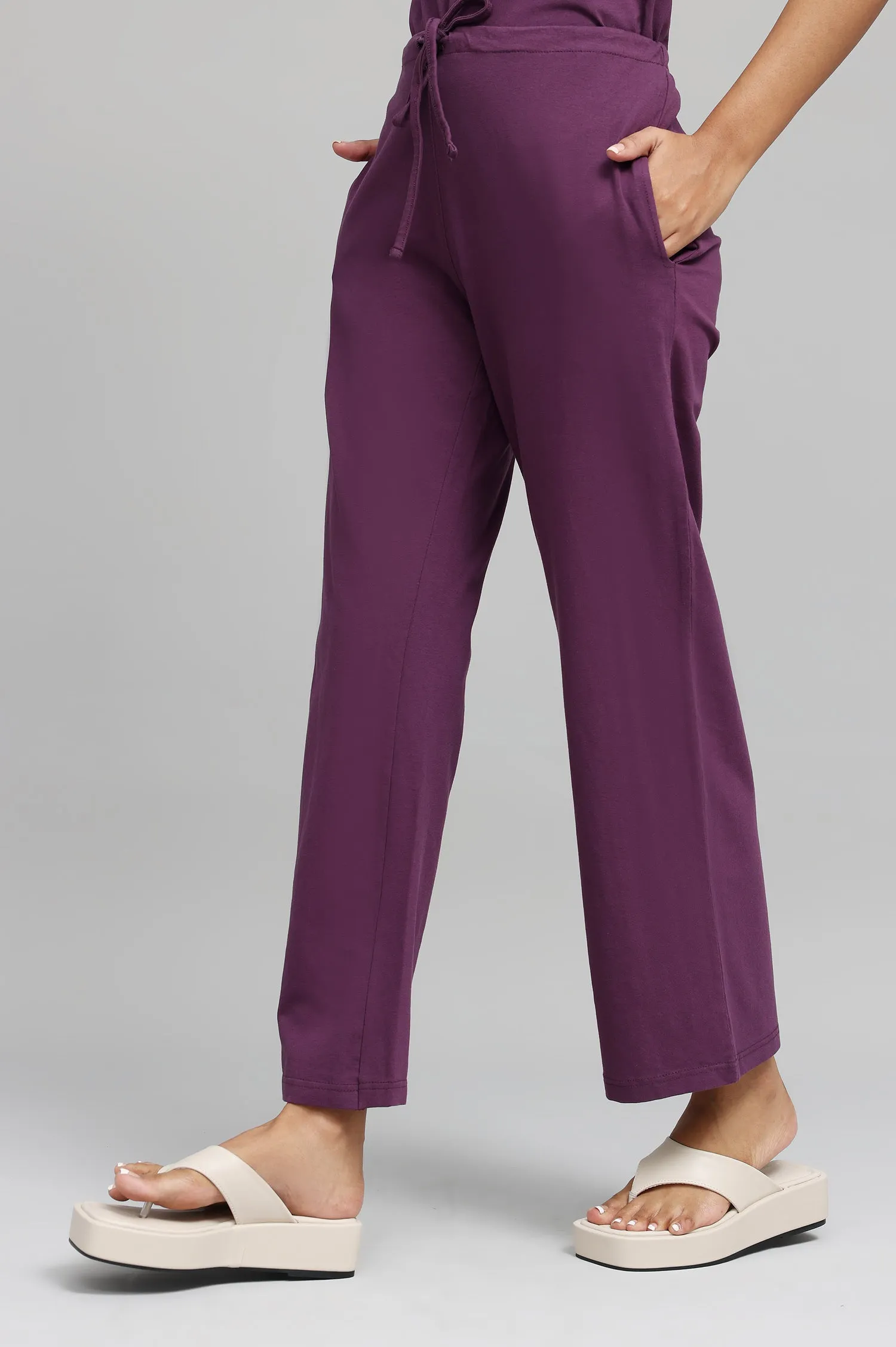 COMFY WIDE-LEG LOUNGE PANTS-PURPLE