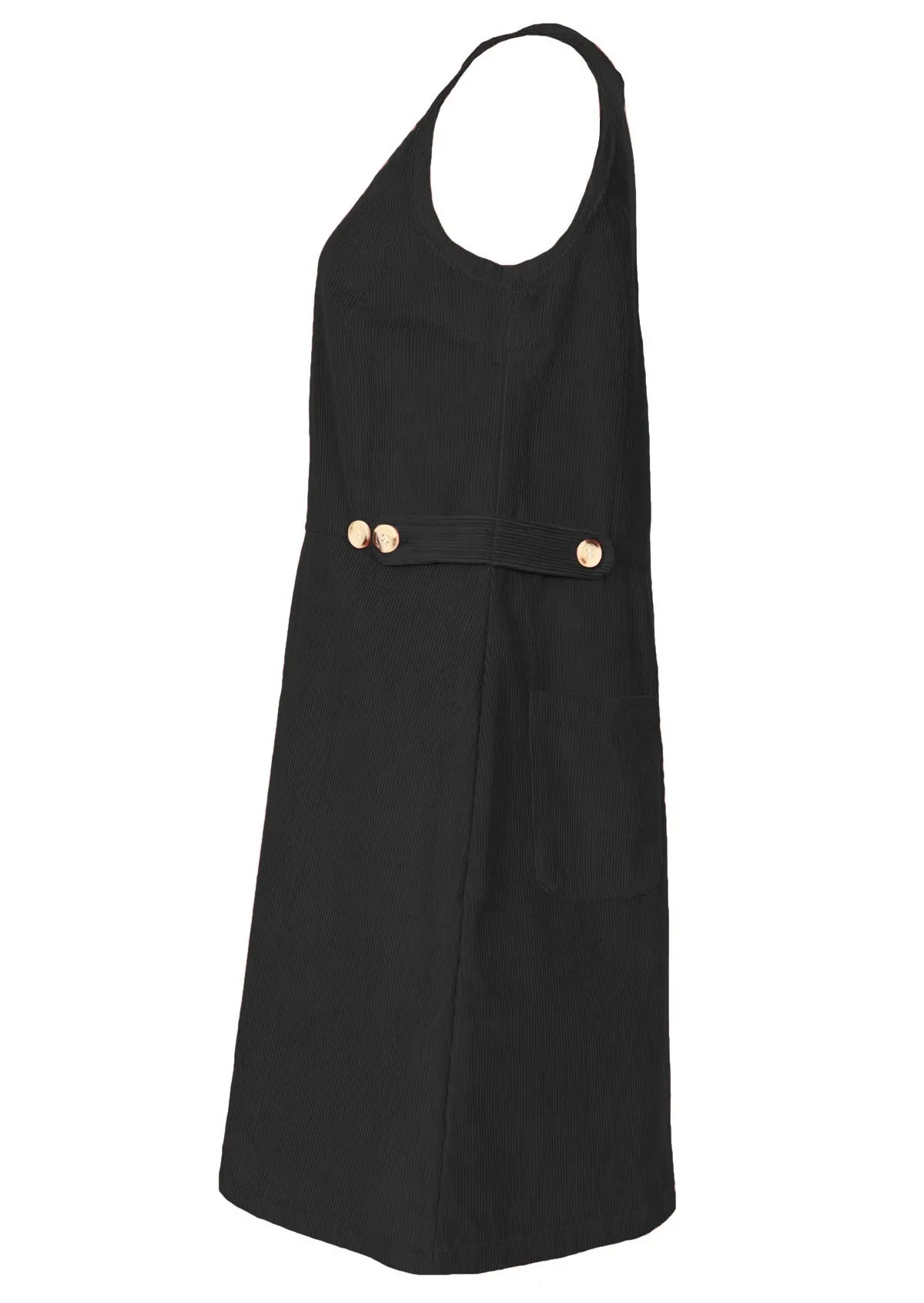 Cord Button Dress Black