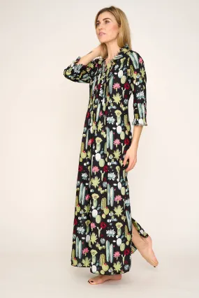 Cotton Annabel Maxi Dress in Black Cactus