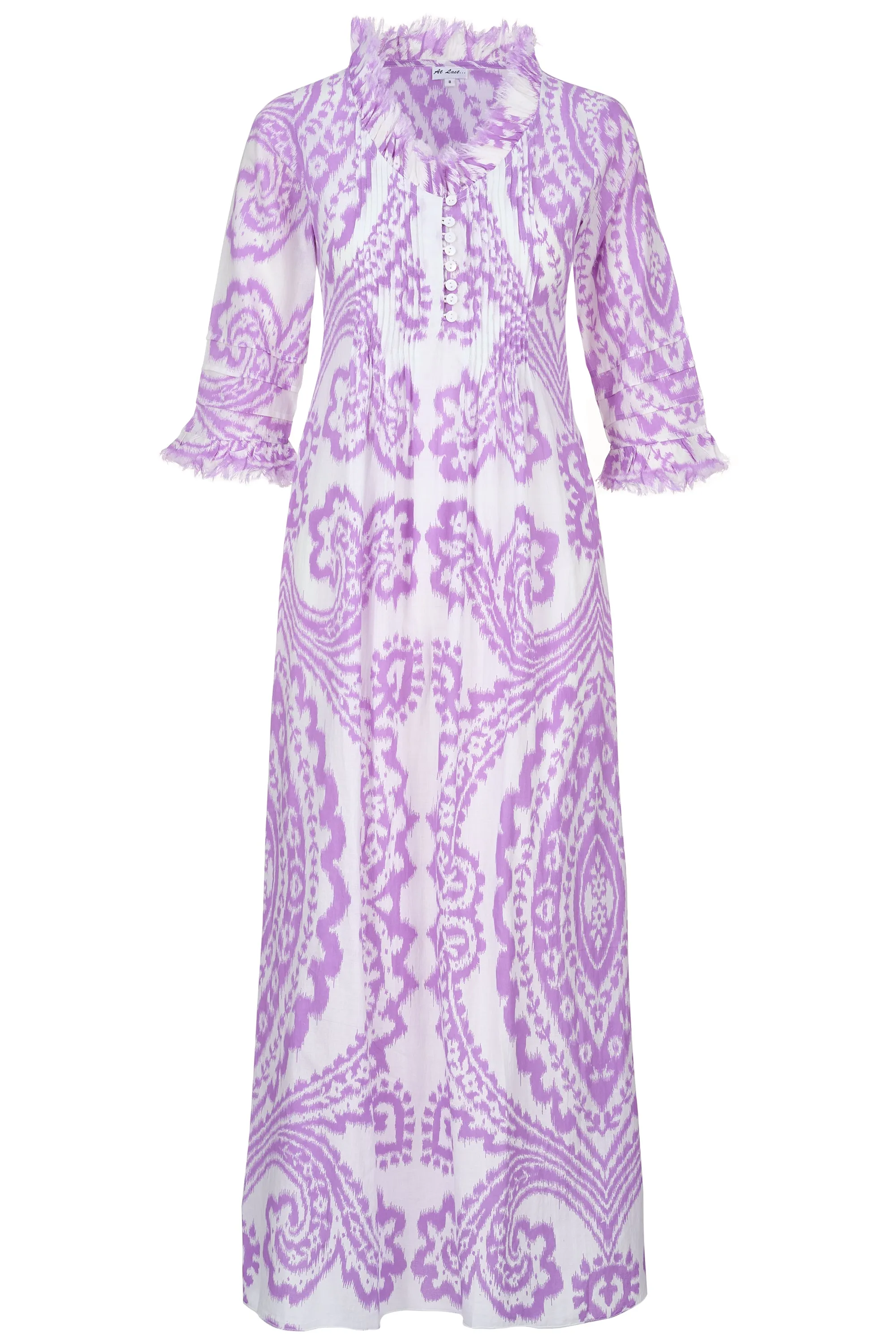 Cotton Annabel Maxi Dress in Lilac & White Ikat