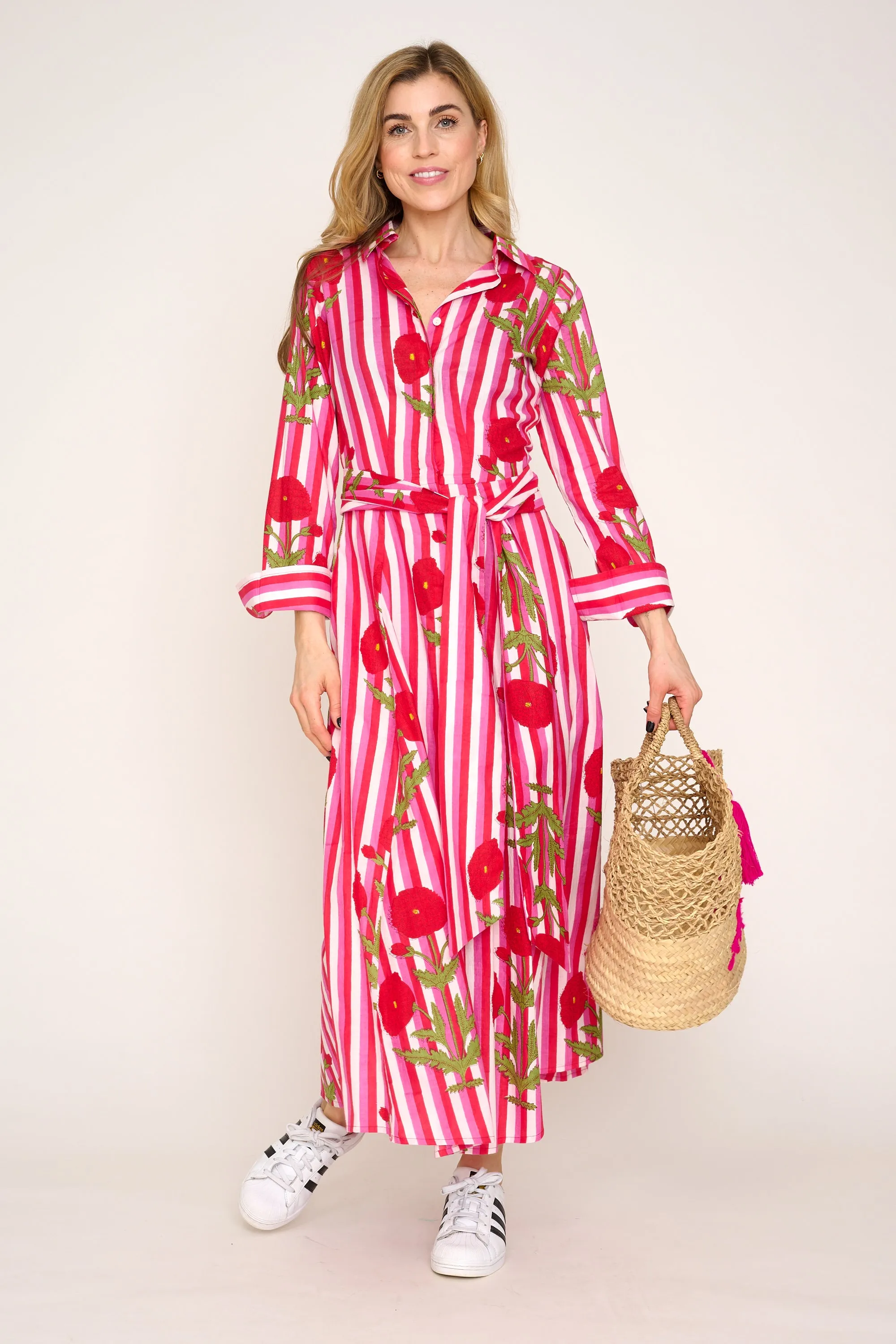 Cotton Marigold Dress in Pink & Red