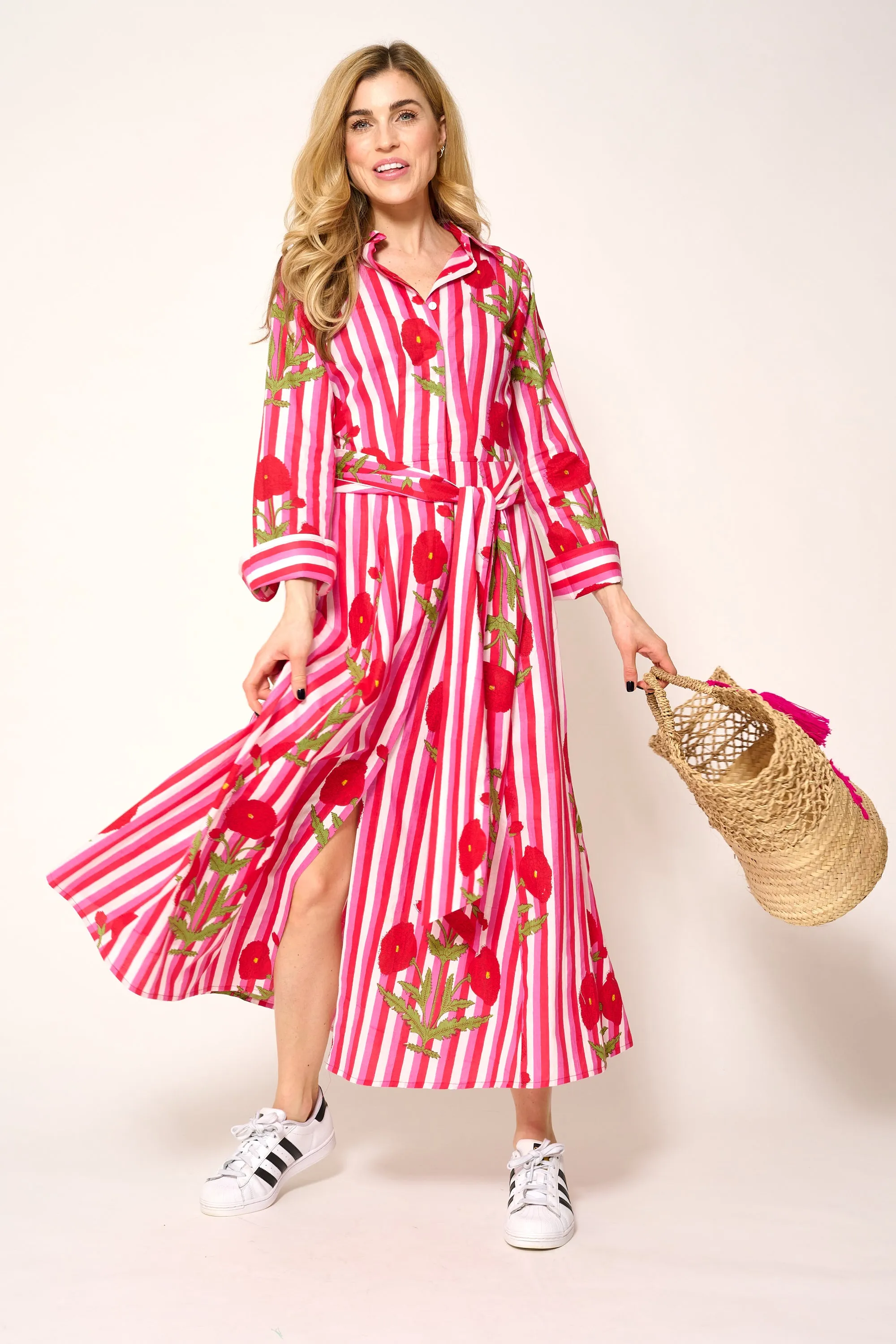 Cotton Marigold Dress in Pink & Red