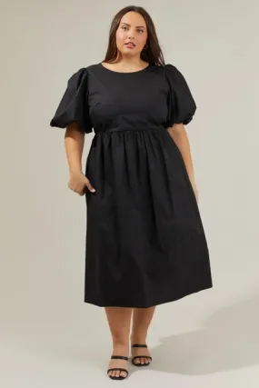 Curvy Girl Poplin Puff Sleeve Midi