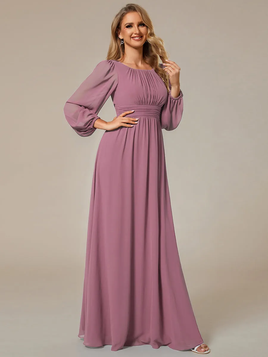 Custom Size Round Neck Wholesale Bridesmaid Dresses with Long Lantern Sleeves