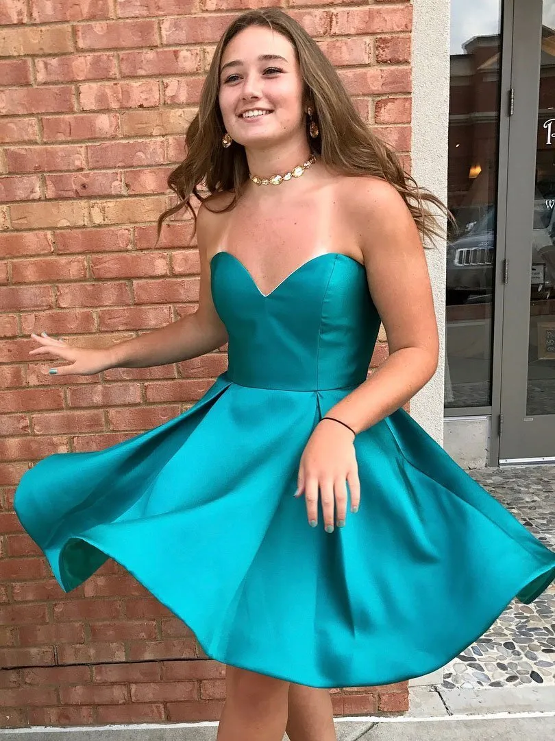 Cute Simple Sweetheart Teal Cheap Homecoming Dresses 2018, BDY0182