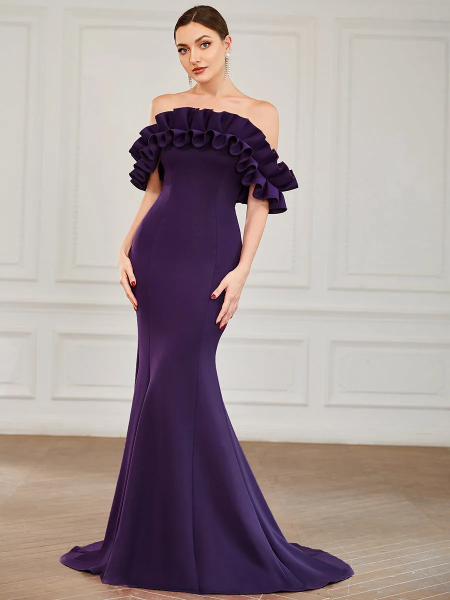 Cute Wholesale Ruffled Off Shoulder Long Fishtail Evening Dress