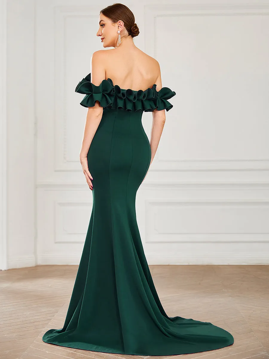 Cute Wholesale Ruffled Off Shoulder Long Fishtail Evening Dress