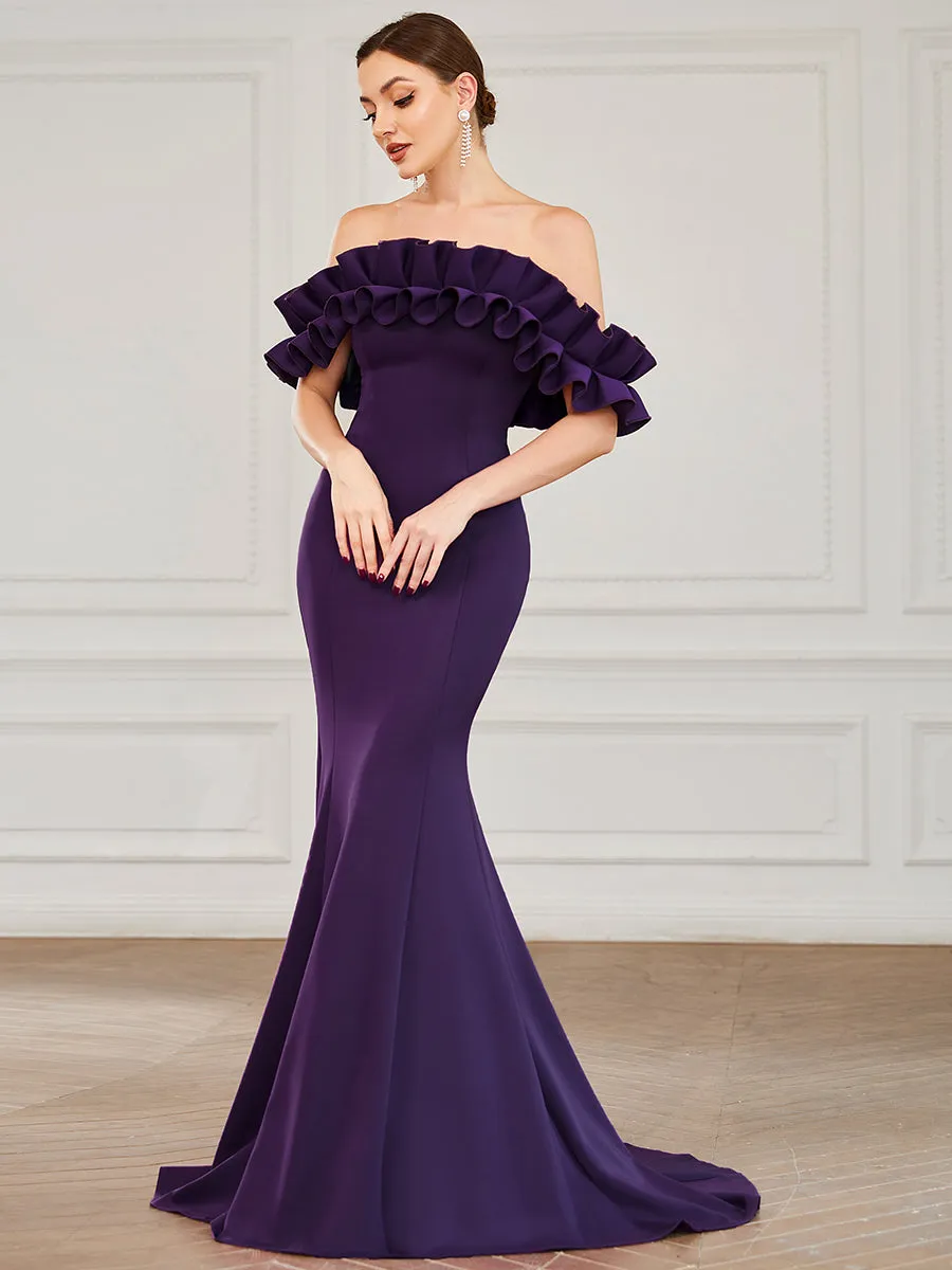 Cute Wholesale Ruffled Off Shoulder Long Fishtail Evening Dress