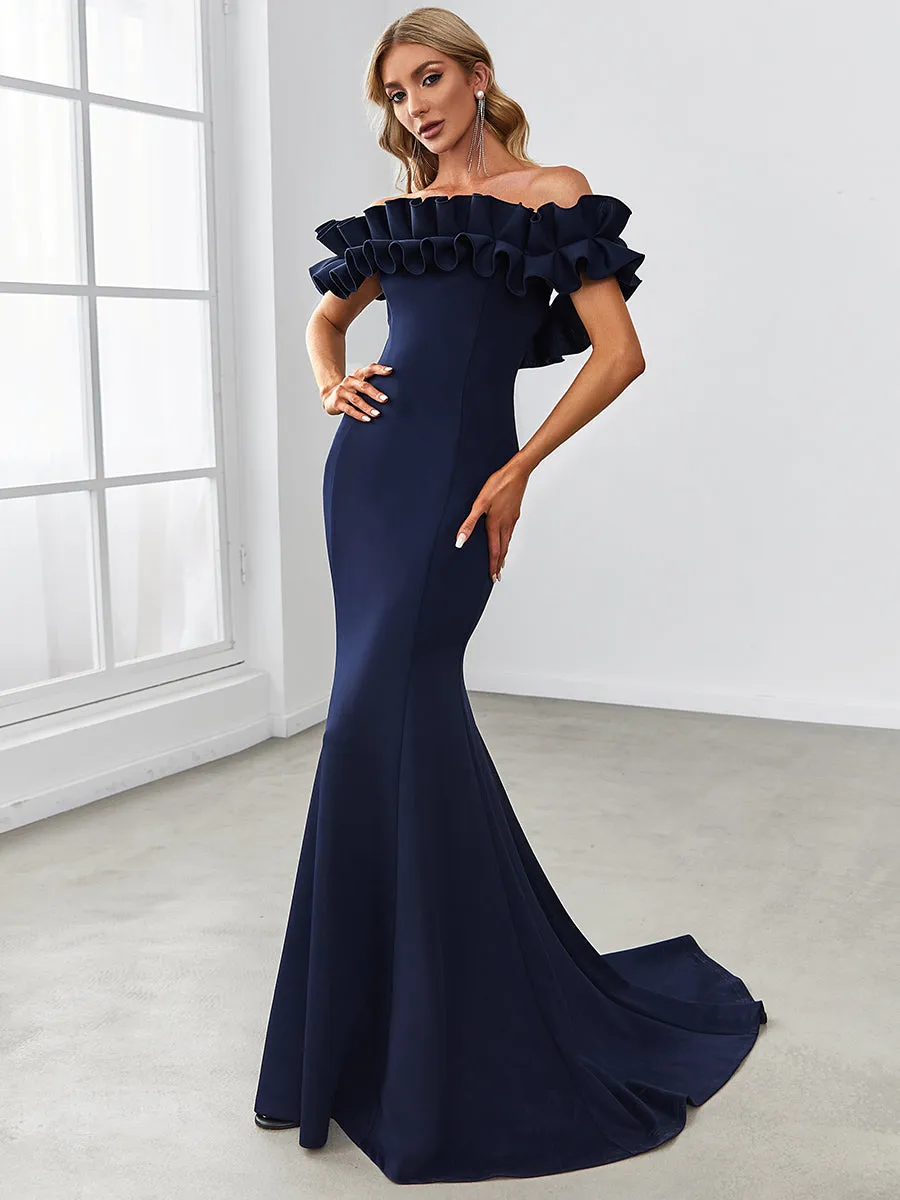 Cute Wholesale Ruffled Off Shoulder Long Fishtail Evening Dress