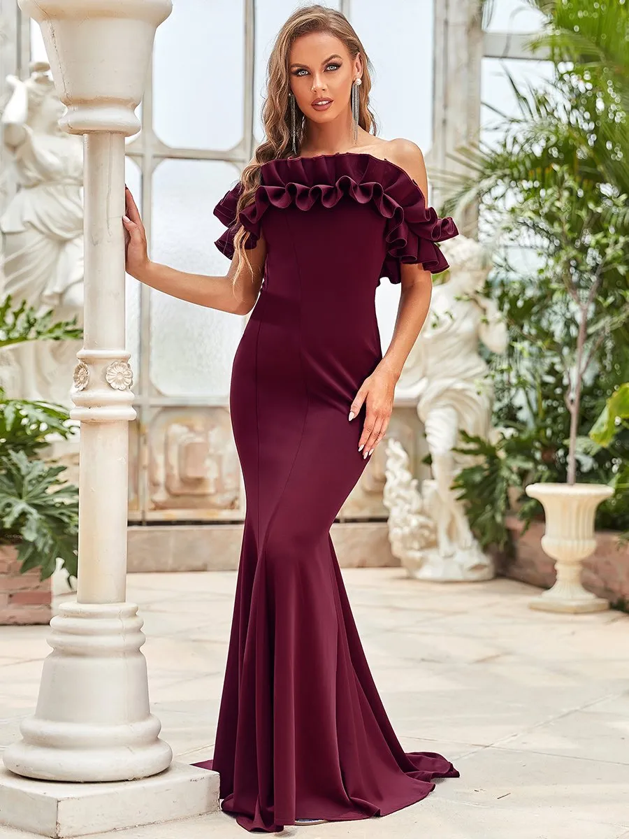 Cute Wholesale Ruffled Off Shoulder Long Fishtail Evening Dress