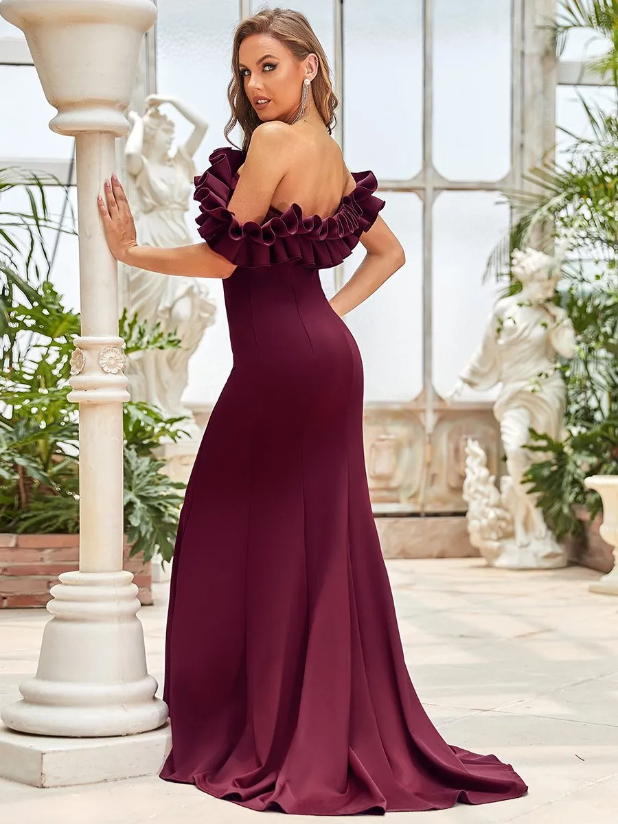 Cute Wholesale Ruffled Off Shoulder Long Fishtail Evening Dress