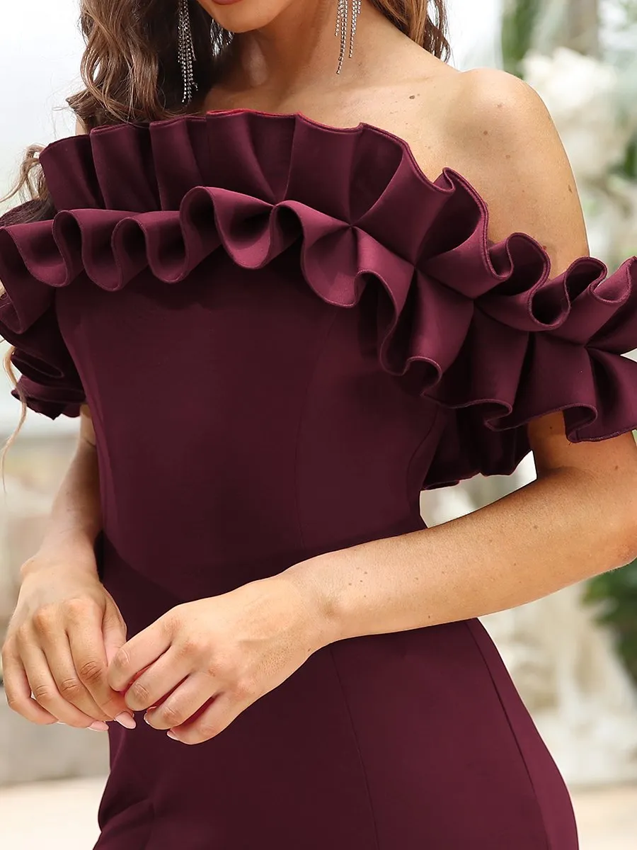 Cute Wholesale Ruffled Off Shoulder Long Fishtail Evening Dress