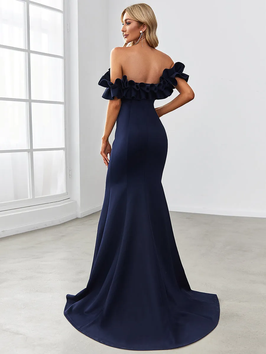 Cute Wholesale Ruffled Off Shoulder Long Fishtail Evening Dress