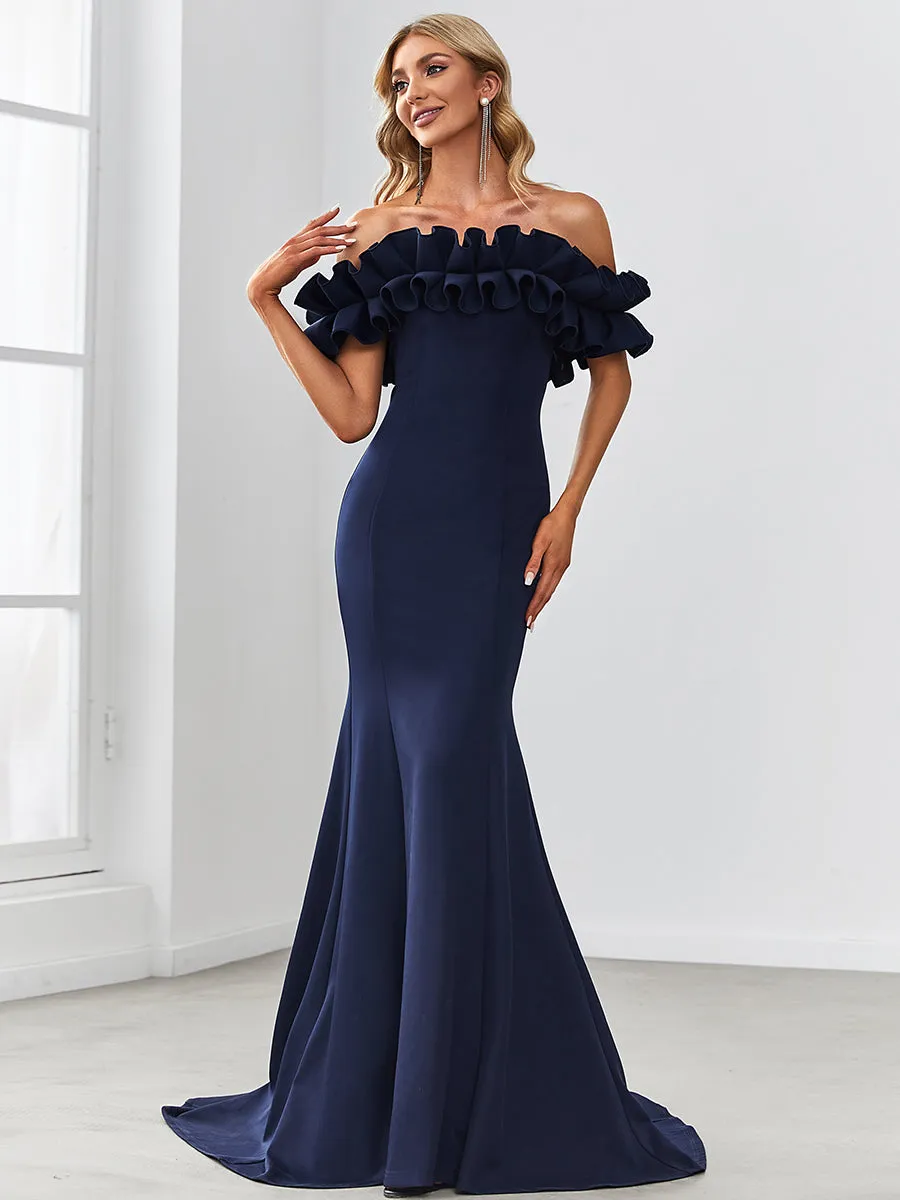 Cute Wholesale Ruffled Off Shoulder Long Fishtail Evening Dress