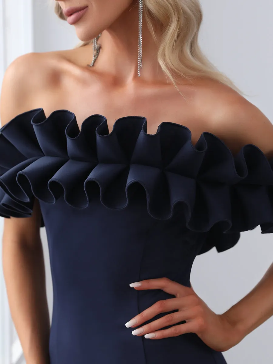 Cute Wholesale Ruffled Off Shoulder Long Fishtail Evening Dress