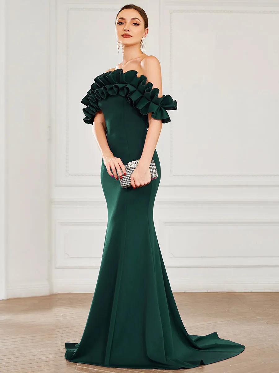 Cute Wholesale Ruffled Off Shoulder Long Fishtail Evening Dress