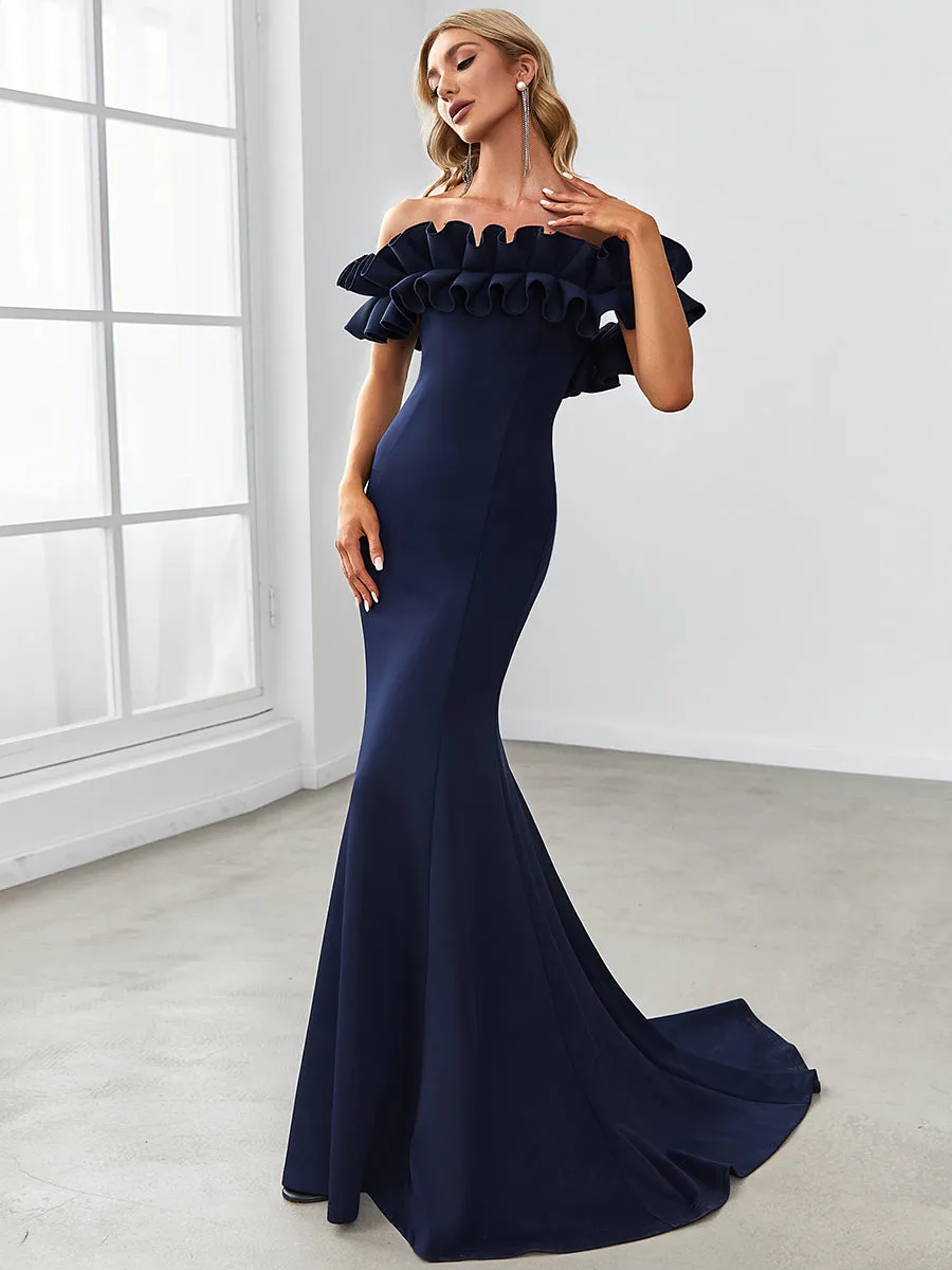 Cute Wholesale Ruffled Off Shoulder Long Fishtail Evening Dress