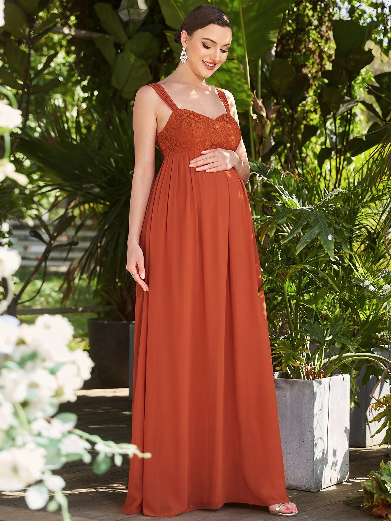 Deep V Neck Lace Wholesale Maternity Dresses with A Line Silhouette