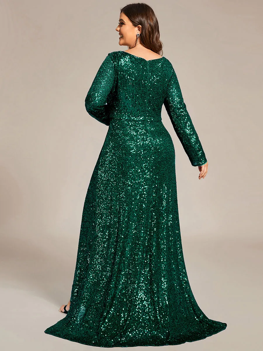 Deep V Neck Long Sleeves Split Wholesale Evening Dresses Gowns