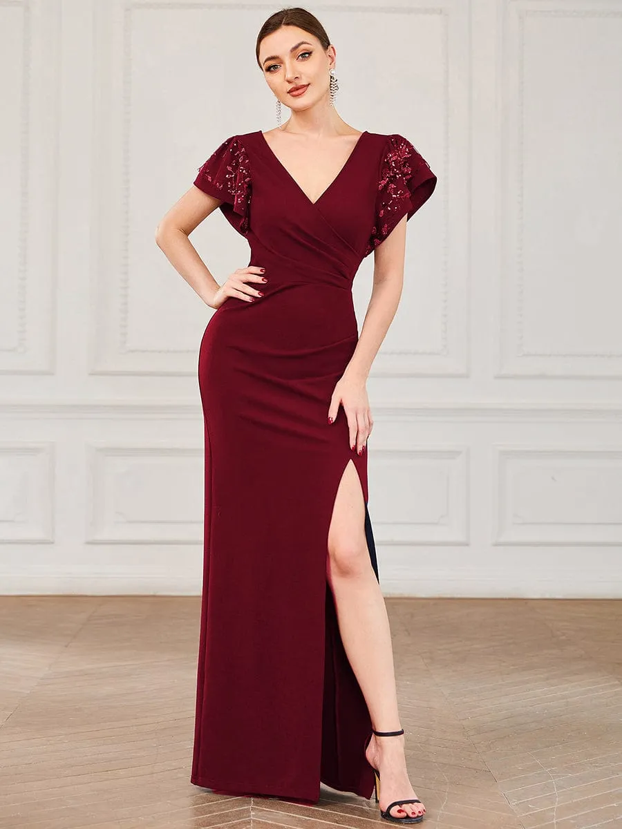 Deep V Neck Pencil Split Wholesale Mother of the Bride Dresses