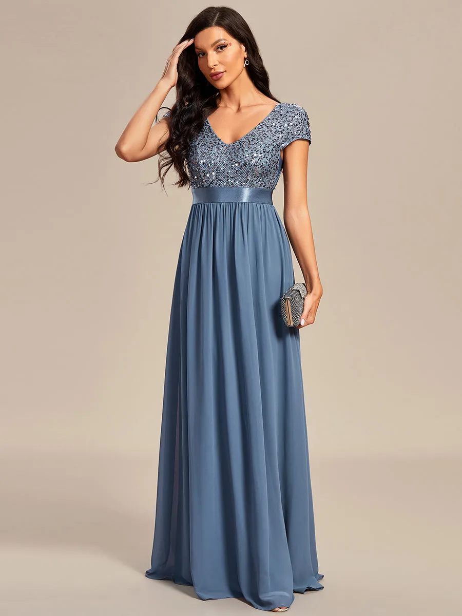 Deep V Neck Pencil Wholesale Evening Dresses with Short Sleeves