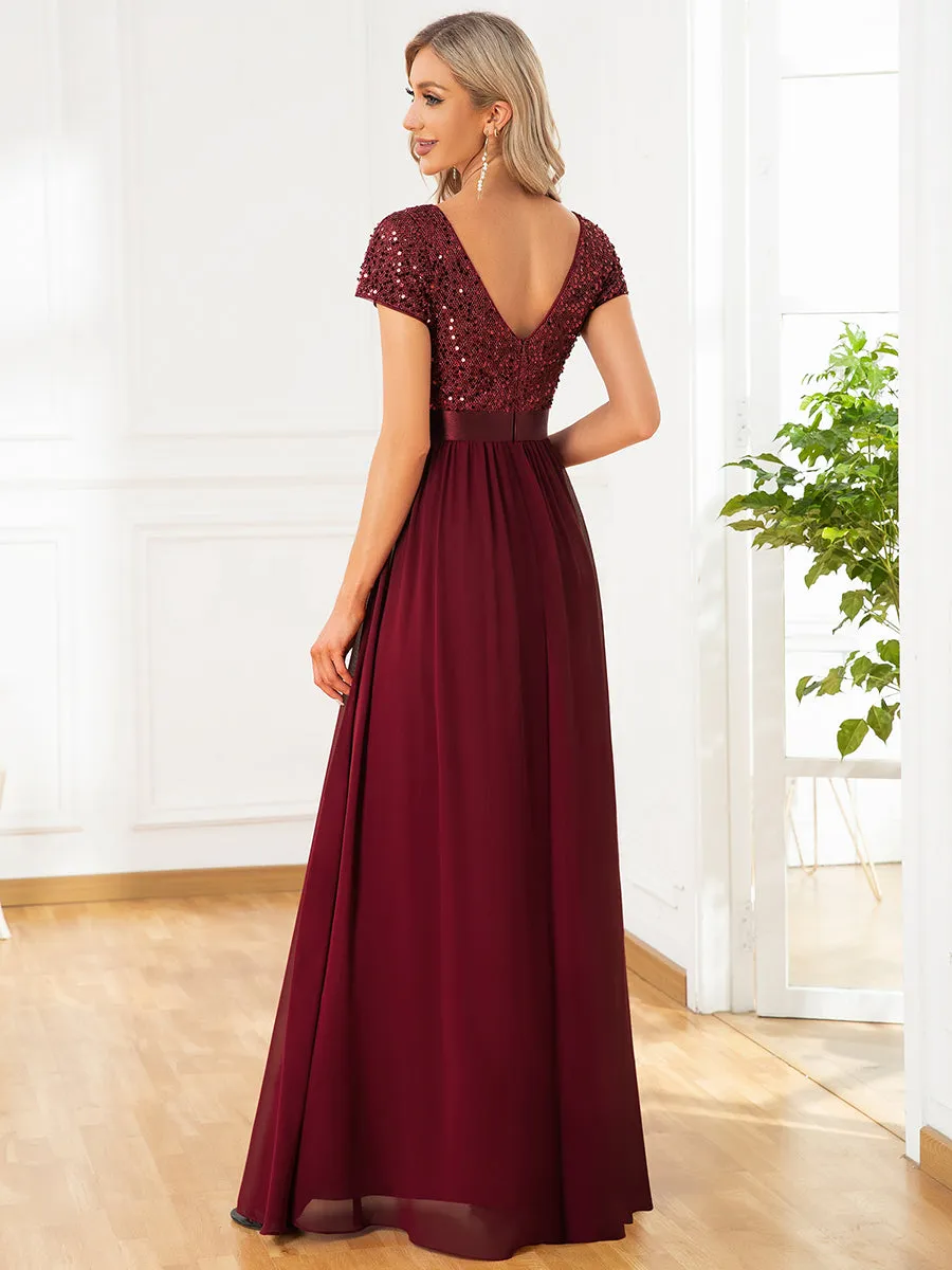 Deep V Neck Pencil Wholesale Evening Dresses with Short Sleeves