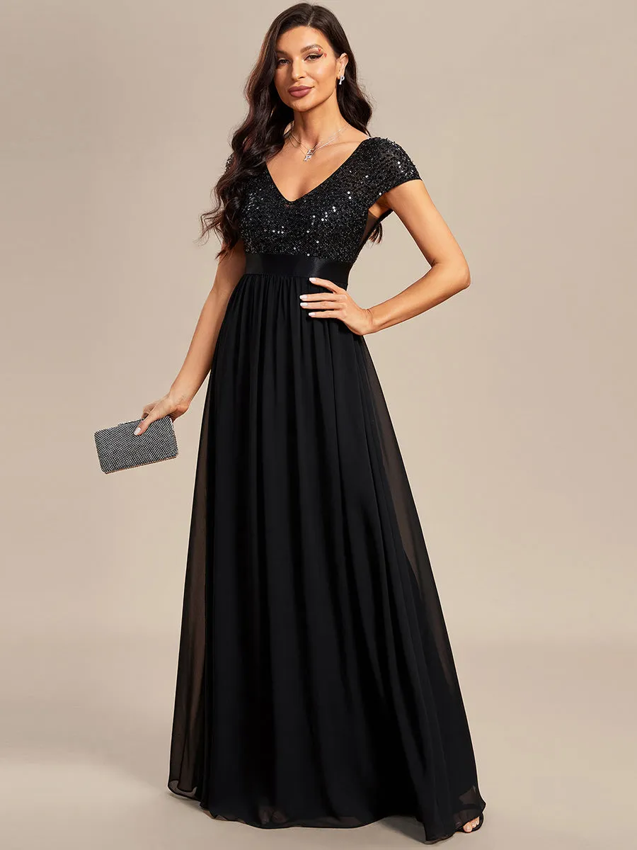 Deep V Neck Pencil Wholesale Evening Dresses with Short Sleeves