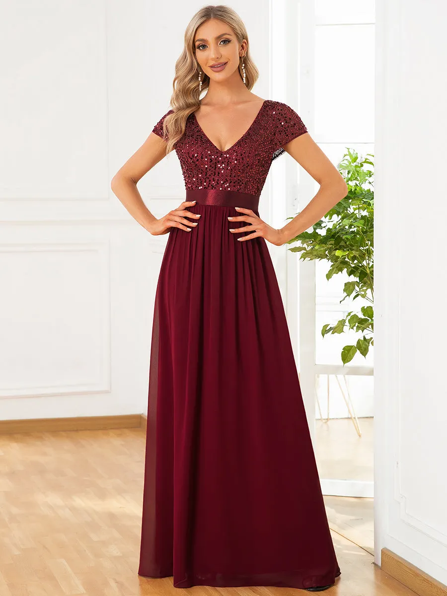 Deep V Neck Pencil Wholesale Evening Dresses with Short Sleeves