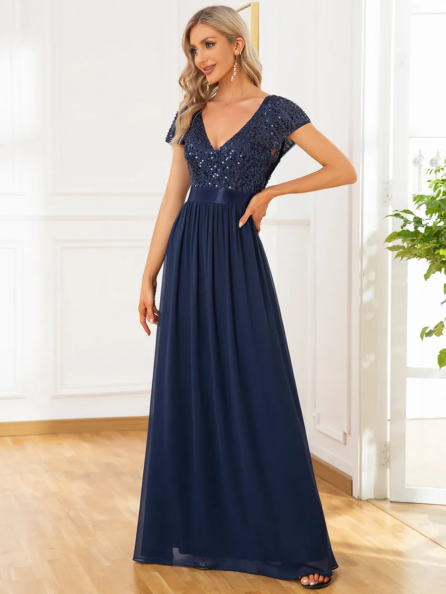 Deep V Neck Pencil Wholesale Evening Dresses with Short Sleeves