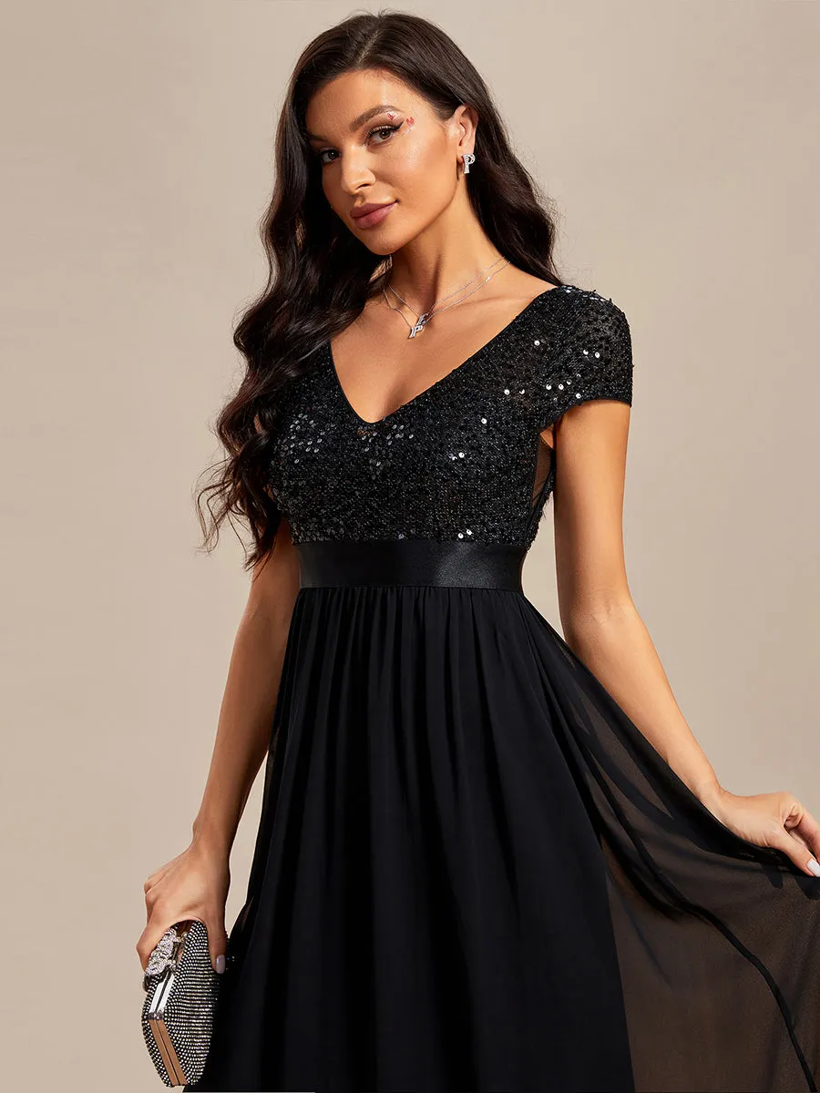 Deep V Neck Pencil Wholesale Evening Dresses with Short Sleeves